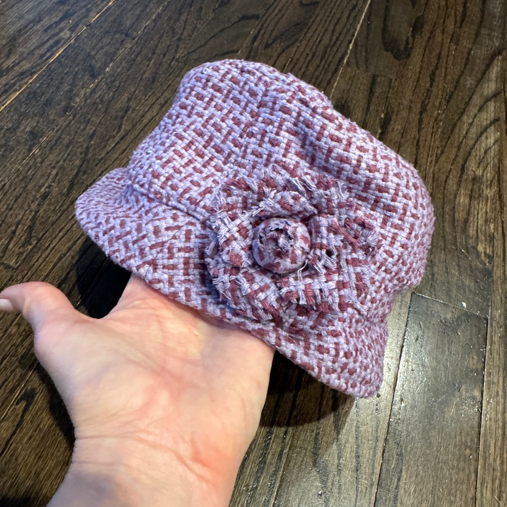 Pink Tweed Floral Accent Bucket Hat